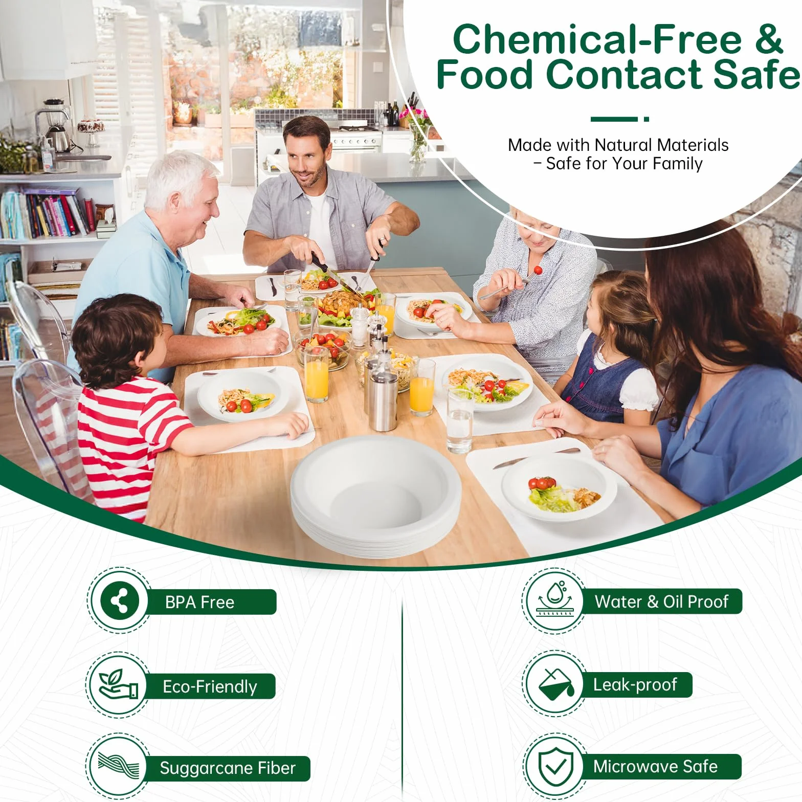 Kompostierbare Papierschüsseln, robust, biologisch abbaubar, aus Bagasse, umweltfreundlich, mikrowellen- und gefriergeeignet, 473 ml, 128 Stück (BPI-zertifiziert)