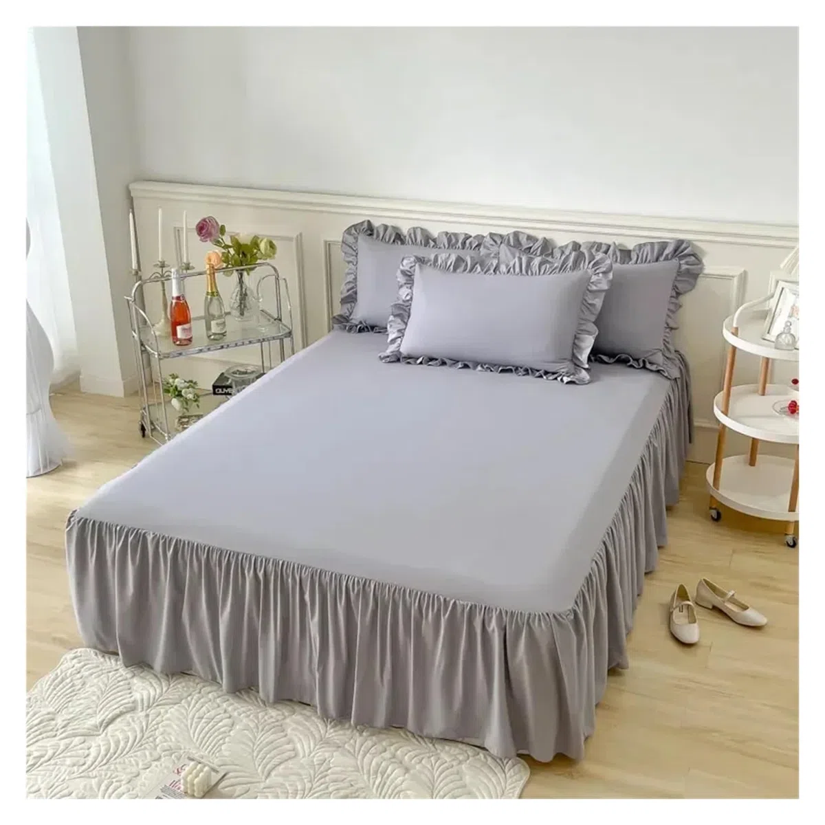 Bettrock Rüschen Eleganter Prinzessinnen-Bettrock, Rutschfester Matratzenbezug, gekräuselte Spitze, Bettlaken, Bettdecke, Schutz for Zuhause, Tagesdecke, Bettrock(Purple,1 pc Skirt 150x200cm)