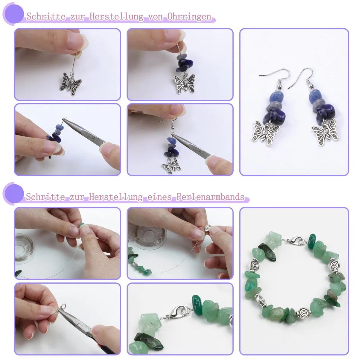 GUJOXILA Schmuck Selber Machen Set mit 20 Farben Edelsteine Perlen 1200 Kristall Perlen Set für Ohrringe Selber Machen DIY Ringe Armbänder Ketten und Schmuckherstellung Bastelset
