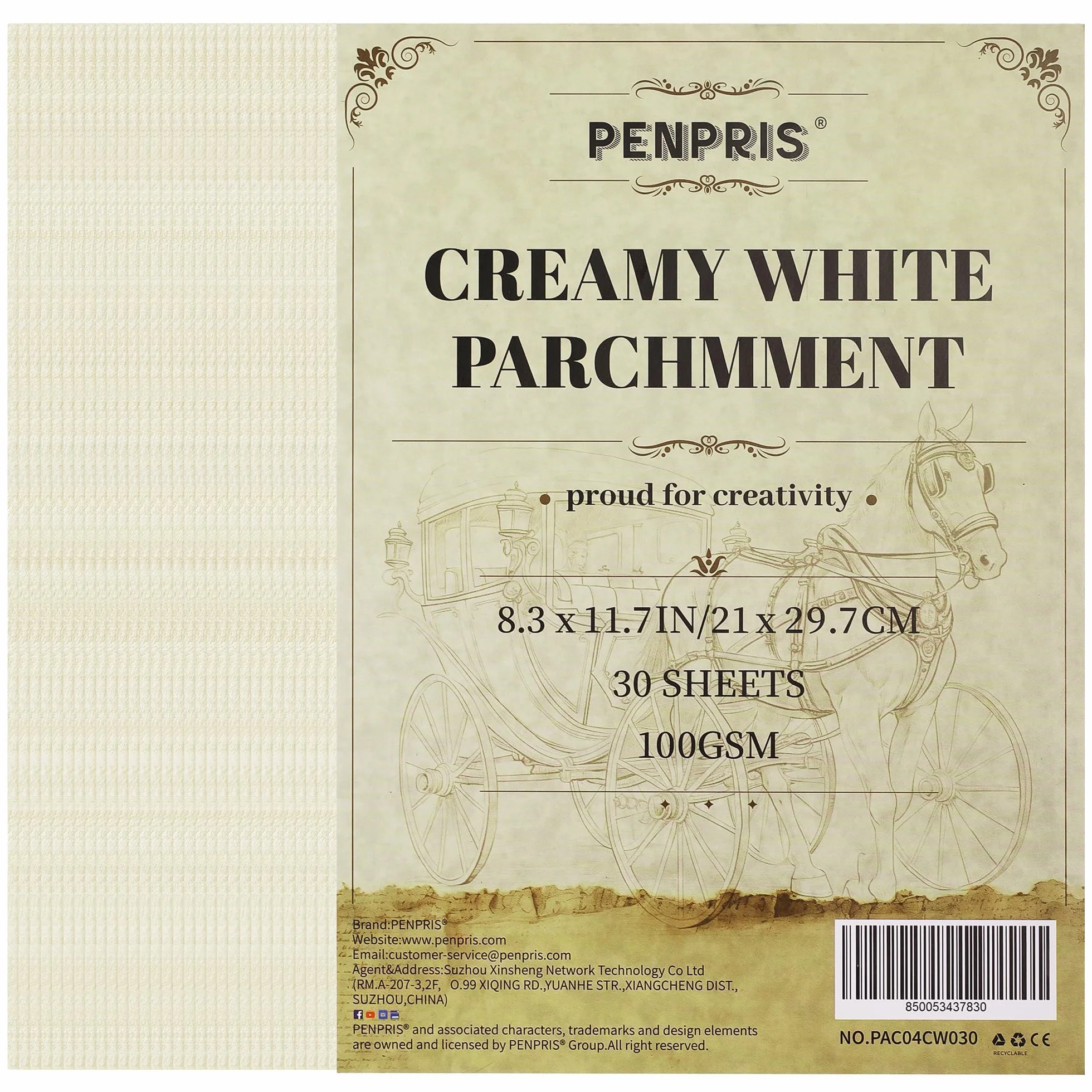 Pergamentpapier, 30 Blatt, cremeweiß, 21 x 29,7 cm, A4-Größe, Pergamentpapier, 100 g/m², Vintage-Papier für Zertifikate, Handwerk, Visitenkarten, Einladungen, PAC04CW030