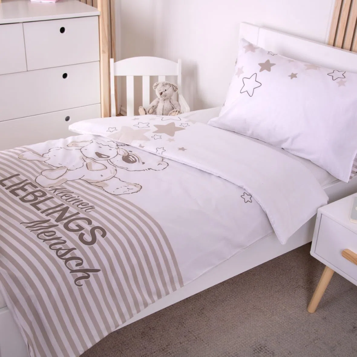 Herding Baby Best Kleinkinder-Bettwäsche-Set, Jana Lieblingsmensch Wendemotiv, Bettbezug 100 x 135 cm, Kopfkissenbezug 40 x 60 cm, Baumwolle/Renforcé
