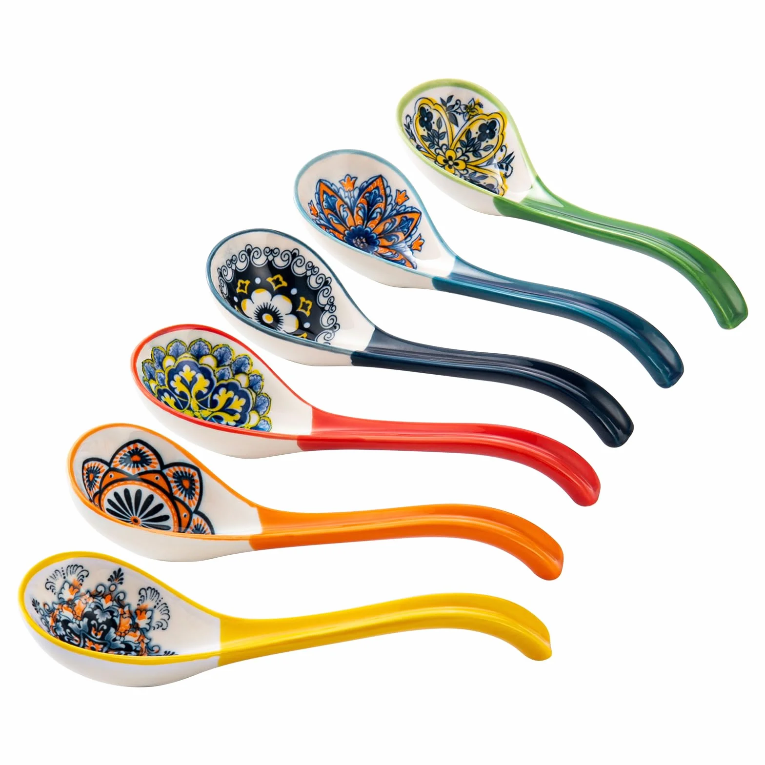 HENXFEN LEAD Suppenlöffel Porzellan, 6,5 Zoll Ramen Löffel für Suppe, Knödel, Reis, und Pho Wonton Nudeln. Bunte, 6er Pack - Bohemian Style