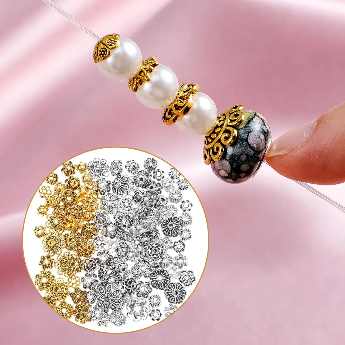 300 Stück Blumen Perlenkappen Gold Perlen Schmuckperlen Perlen zum Auffädeln Vintage Blumenperlen Endkappen Abstandsperlen Metallperlen für DIY Schmuckherstellung Armbänder Ohrringe Halsketten