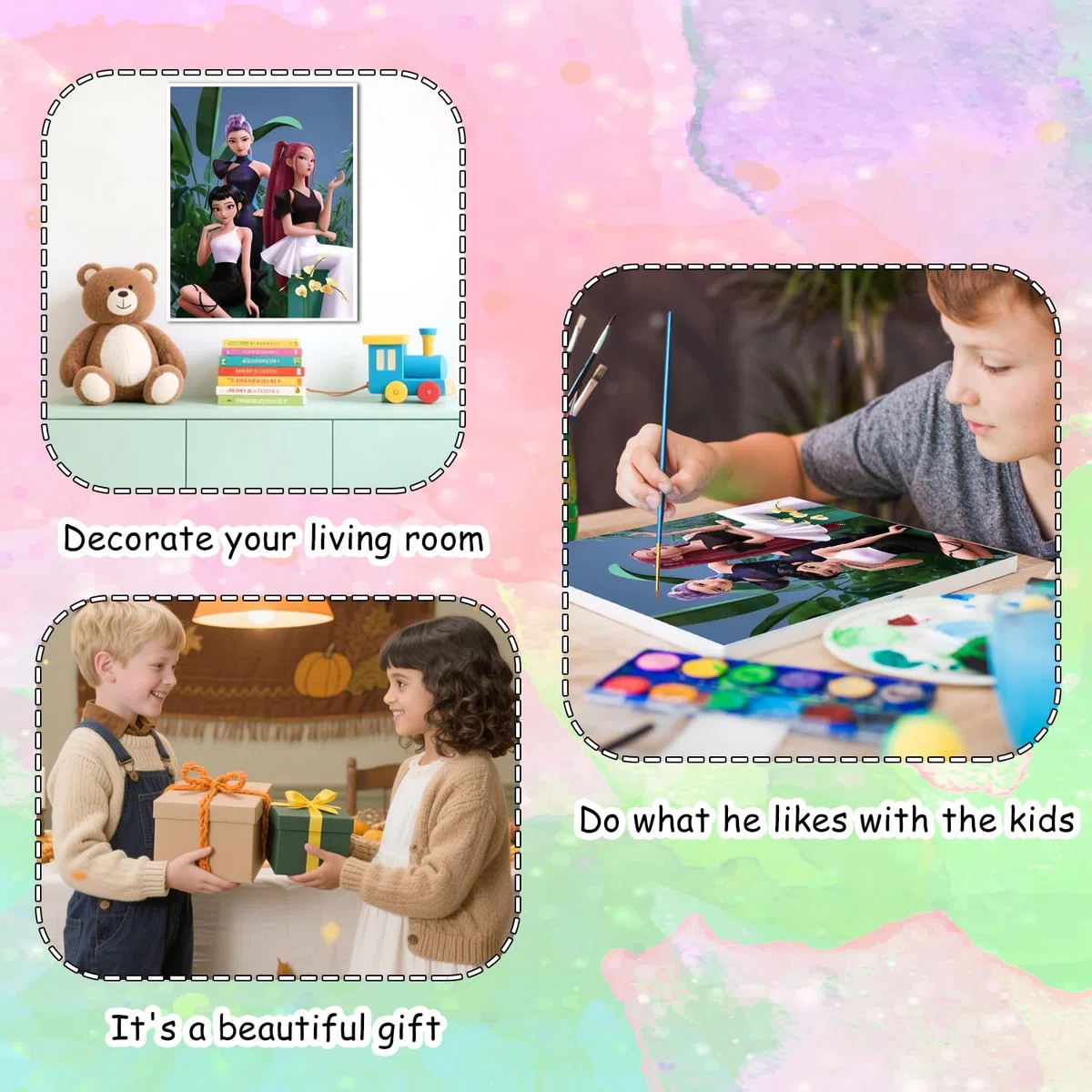 Malen nach Zahlen für Erwachsene Kinder 50x40 cm - Vollständiges DIY Gemälde Set mit 3 Pinseln & Acrylfarben in Cartoon Anime Design, Kreativset für Anfänger zum Entspannen ab 6 7 8 9 12 Jahren (Q)