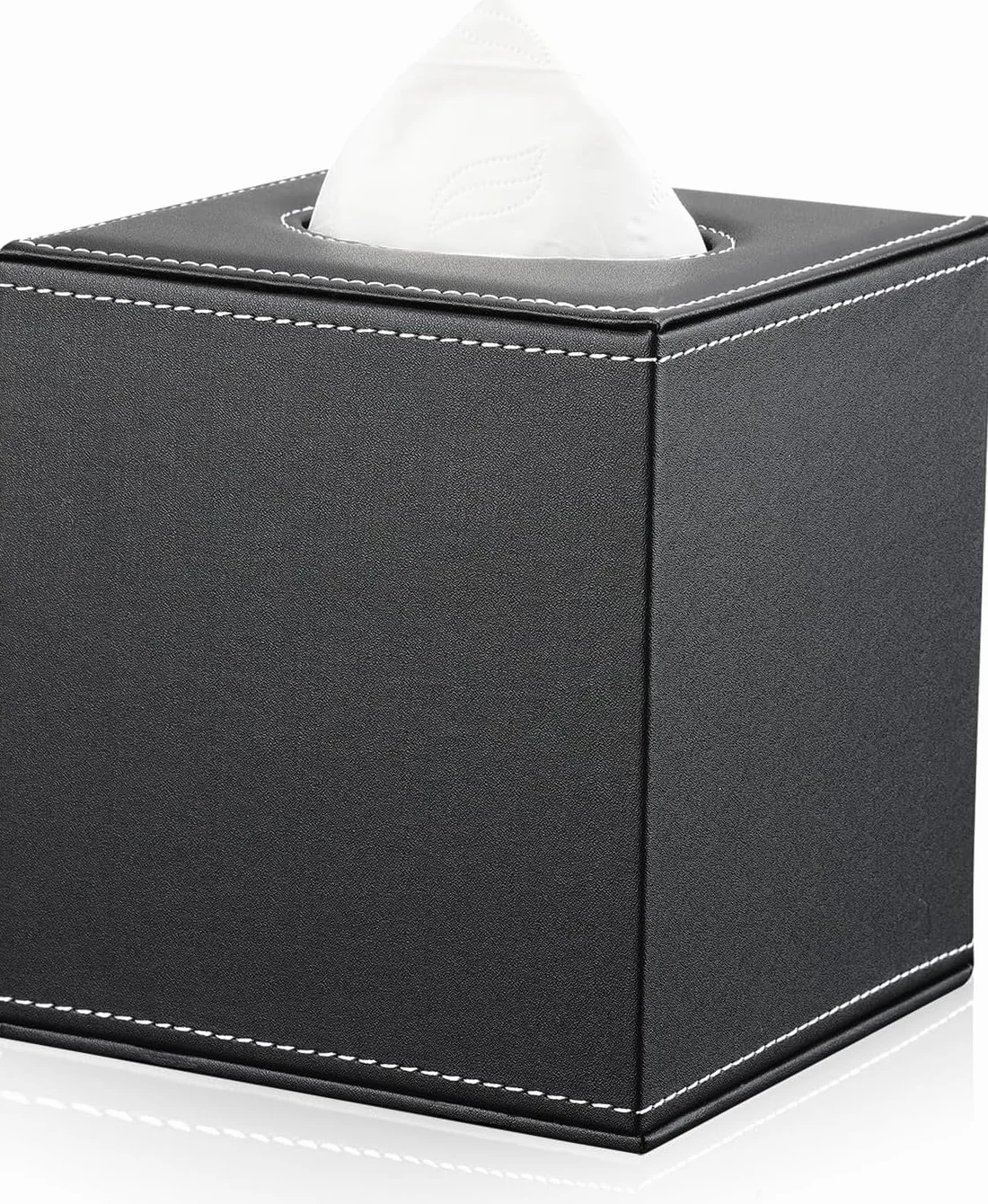 KINGFOM Quadratisch Taschentuchbox, PU Leder Kosmetiktücher Box Tücherbox | Tissue Box für Auto Büro Badezimmer Schlafzimmer (Schwarz)
