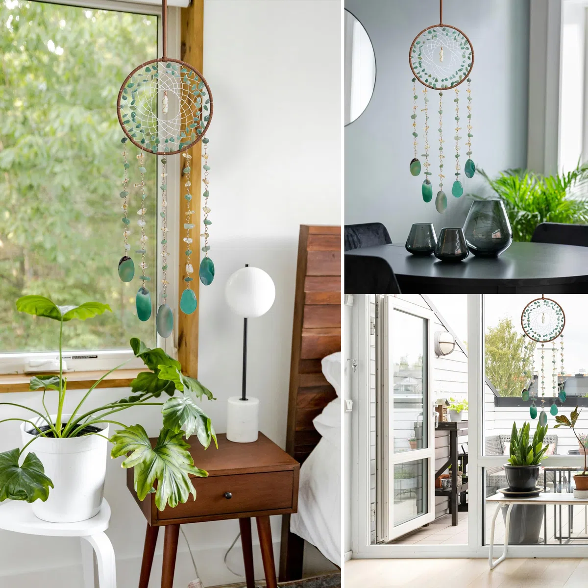 Baum des Lebens Traumfänger mit heilendem Achat, natürlicher Kristallstein, Traumfänger, Wanddekoration für Schlafzimmer, Idee zum Basteln, Geschenk für Kinder, Frauen, Freunde (türkisfarbener Achat)