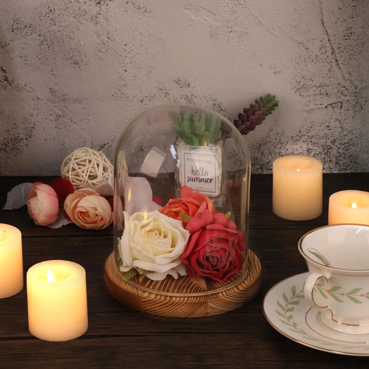 Glaskuppel mit Natürlichen Holzsockel Robust dekorative Glasglocke Tischplatte Displays für Lampen Kerzen Rosen Dekorationen Antiquitäten zu Weihnachten Geburtstage Valentinstag