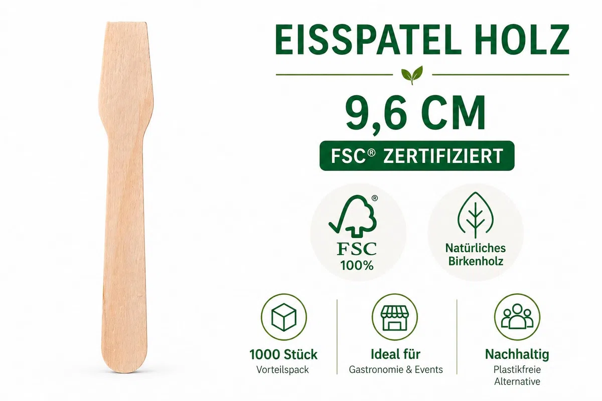 1000 Eislöffel Birke 9,6 cm | biologisch abbaubar | Nachhaltiges Besteck | Einwegbesteck | Holzbesteck