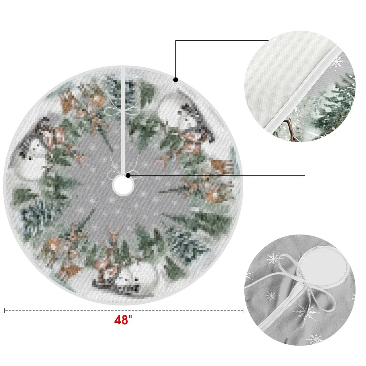 Artoid Mode Schneeflocken Bäume Schneemann Rentier Weihnachten 48zoll/122cm Weihnachtsbaum Rock, Xmas Tannenbaum Christbaumdecke für Urlaub Party Deko