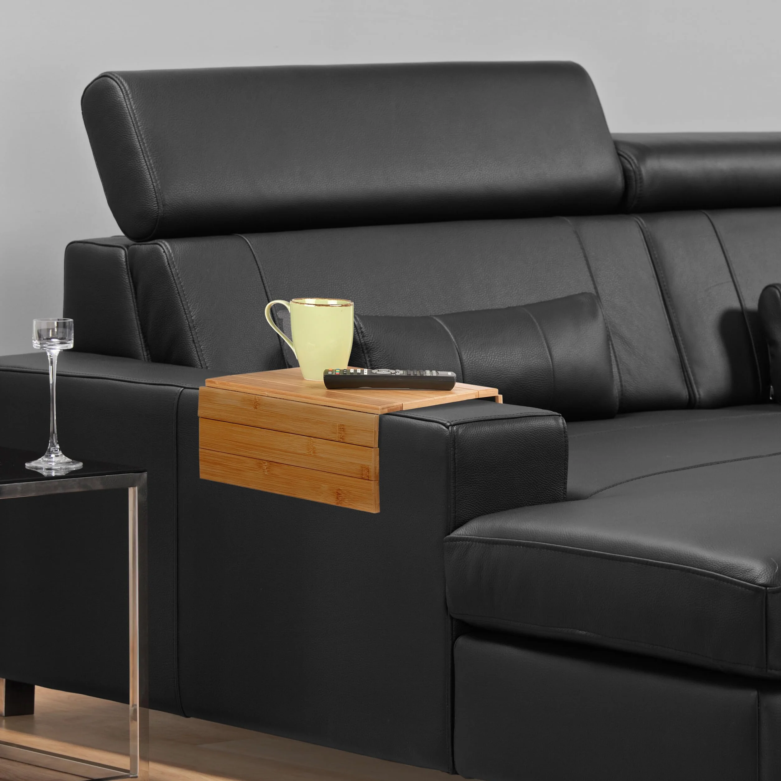 Relaxdays Sofatablett Armlehne, Bambus, Armlehnentisch für Couch und Sofa, BxT: 43,5 x 33 cm, Sofaablage Getränke, Natur