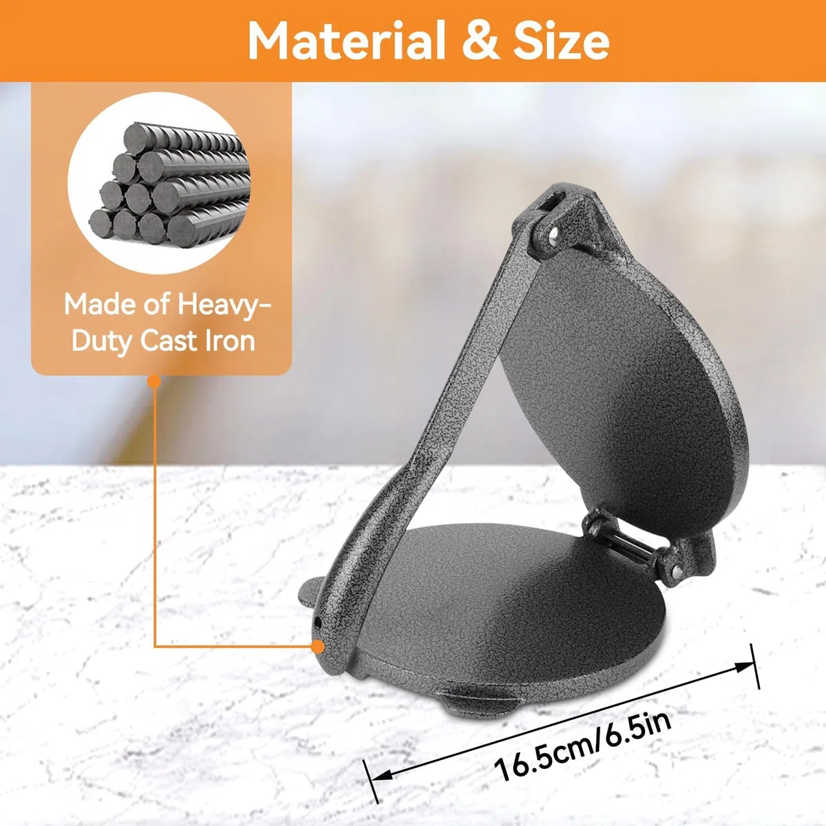 Tortilla Press, 6,5 -Zoll -Aluminiumlegierung Tortilla und Roti Maker Tortilla Maker Quesadilla Maker Burrito Maker Empanada Press Rotimatic Roti Maker mit faltbarem Griff für Teigentortillas