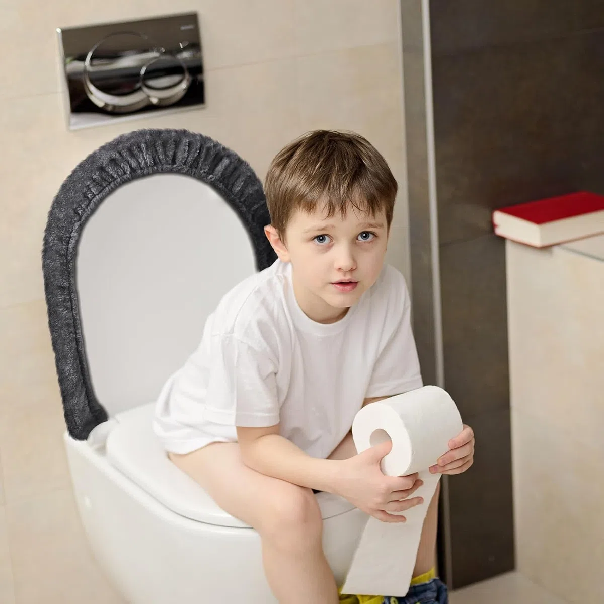WC-Deckelbezug für Badezimmer - Samt, Weich, Waschbar, Mit Elastischer Unterseite, Passend für Die Meisten Deckel (Leuchtende Farben), 4 Stück