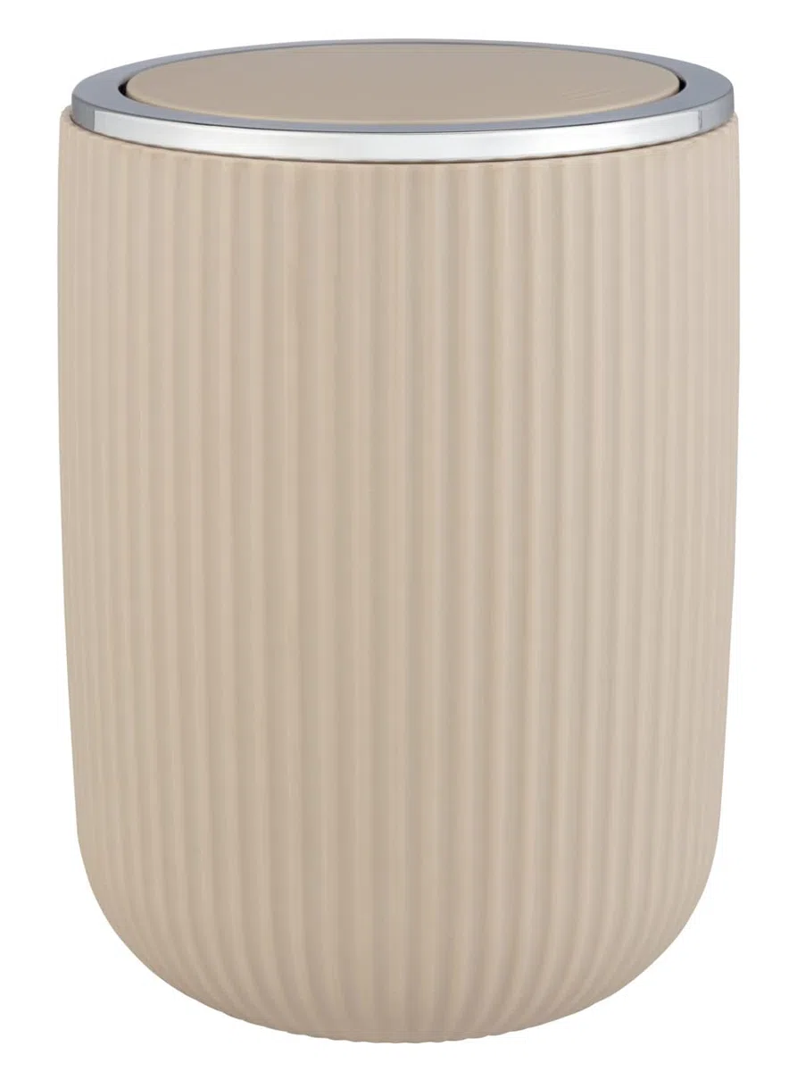 WENKO Schwingdeckeleimer Mod. Agropoli S Beige, 2 Liter, Badezimmer-Mülleimer mit Deckel, Abfalleimer aus hochwertigem Kunststoff mit strukturierter Oberfläche, Ø 14,5 x 20 cm