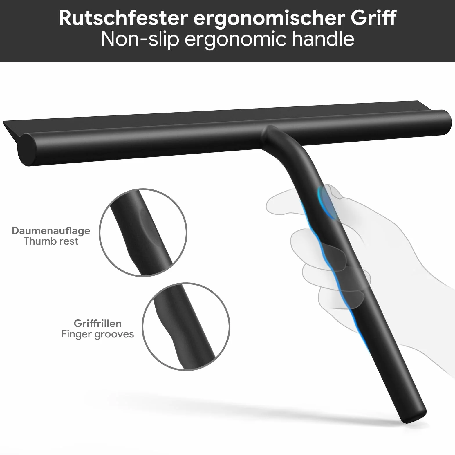 ecooe Silikon Duschabzieher 33cm Schwarz, Abzieher Dusche mit Halter, ohne Bohren Duschabzieher, Fensterabzieher mit Edelstahlkern, Badwischer für Glas, Spiegel, Fenster, Fliesen
