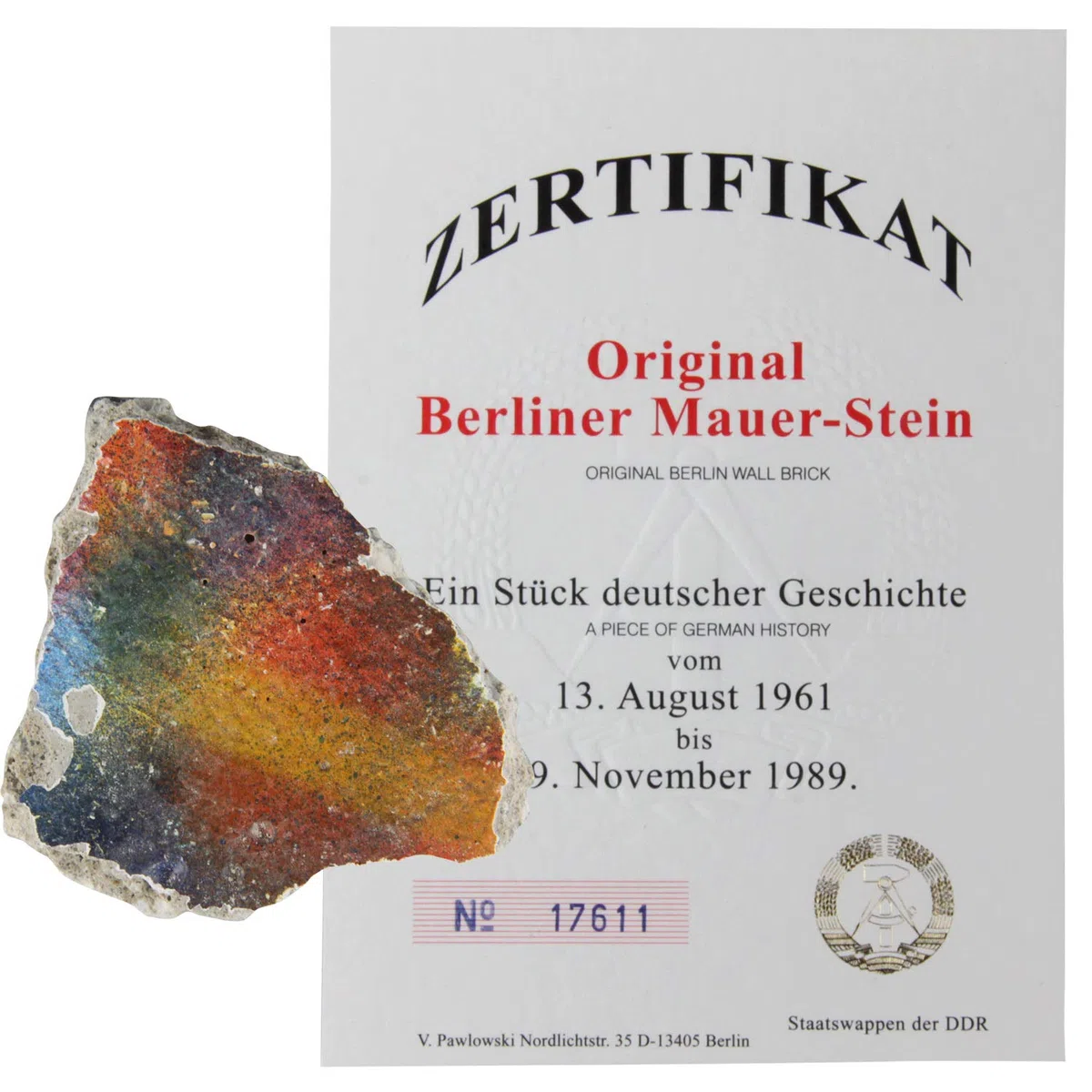 United1871 ORIGINAL Berliner Mauer-Stein | authentisches Stück mit Echtheitszertifikat | Handarbeit direkt aus Berliner Manufaktur