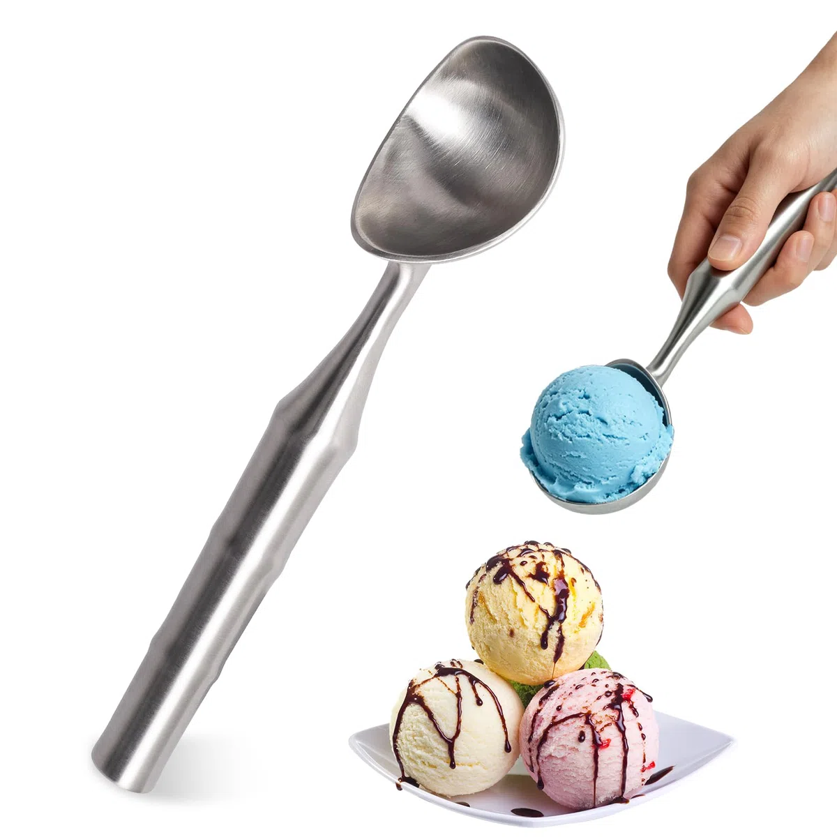Eisportionierer aus Edelstahl, Robuster Eislöffel Portionierer, Der Ideale Eislöffel Portionierer, Perfekte Ice Cream Scoop, Einteilige Ausführung Eiskugelportionierer, Ergonomischer Komfortgriff