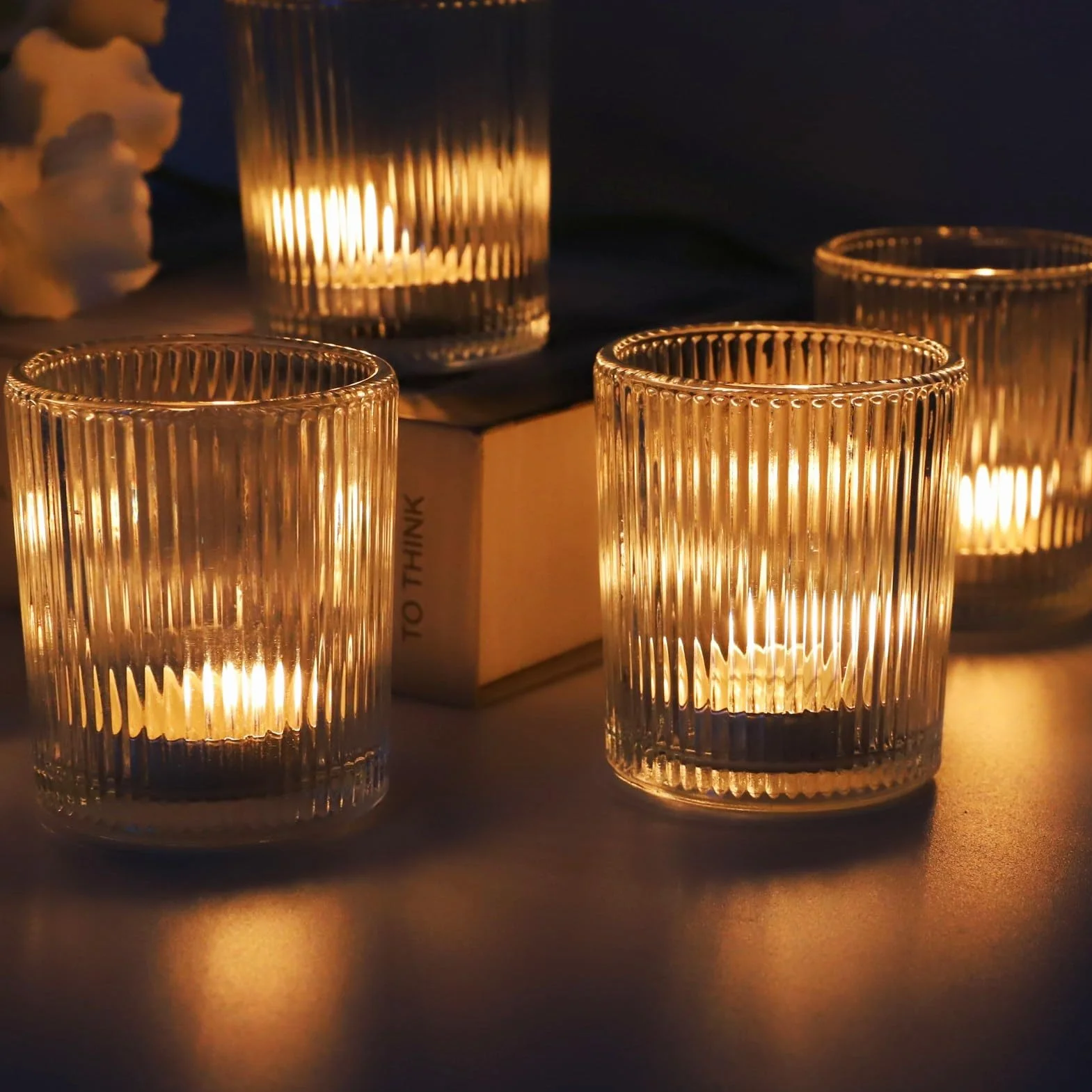 Klare Teelichthalter Glas mit 12, Teelichtgläser Vintage als Hochzeitsgeschenk, Transparenter Teelichtglas Weihnachten als Raumdekoration und Weihnachtsdekoration (5.5 cm x 6.5 cm)