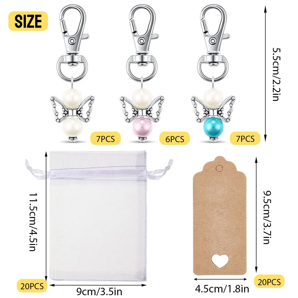 60 Pcs Engelanhänger, 20 set Hochzeit Taufe Anhänger,Engel Anhänger Schlüsselanhänger,kleine schutzengel anhänger,Gastgeschenke Kommunion,Schutzengel+Organza,Gastgeschenke Taufe Hochzeit