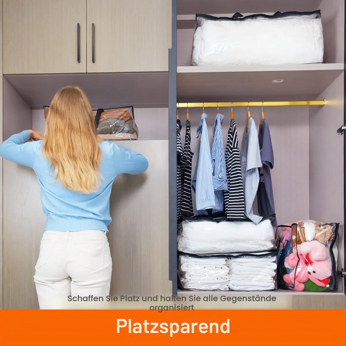 Vieshful 3 Stück Transparente Plastik Aufbewahrungstasche, 40L Organizer Aufbewahrungsbox Kleideraufbewahrung Umzugskartons für Bettdecken, Kleidung, Bettwäsche, Weihnachtskränzen und Steppdecken