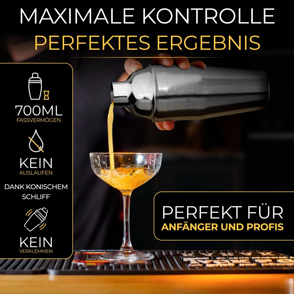 EMPATION Cocktail Shaker, 7-teiliges Cocktail Set - 700 ml Cobbler Shaker aus Edelstahl, minimalistisches Cocktail Zubehör, Bar Set für Anfänger & Profis, Cocktailshaker Set als Präsent geeignet