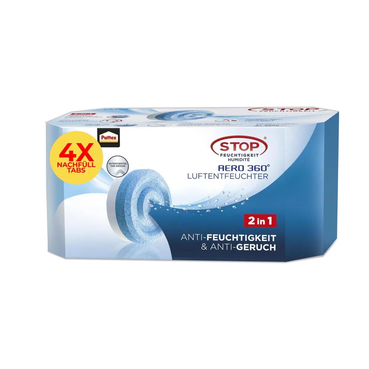 Pattex AERO 360° Neutral Tabs Nachfüllpack (4er-Pack), reduzieren Feuchtigkeit und schlechte Gerüche, Nachfülltabs für den Luftentfeuchter AERO 360°