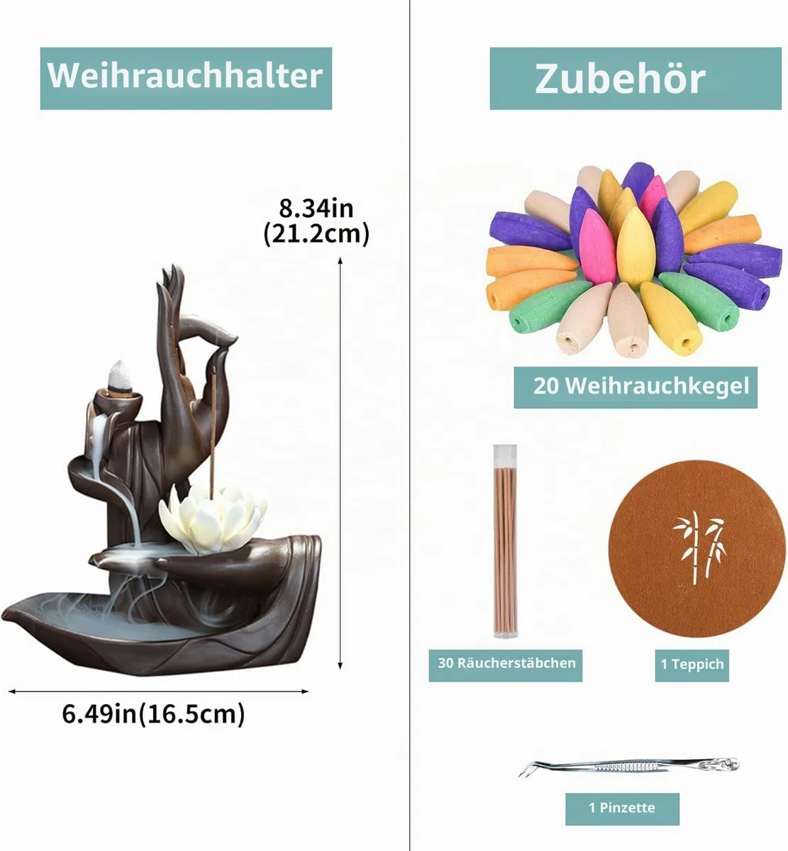 Lotus Räucherstäbchen Halter, Keramik Haus Dekoration Räuchergefäß Räucherstäbchenhalter mit 20 Rückfluss Räucherkegel+ 30 Räucherstäbchen