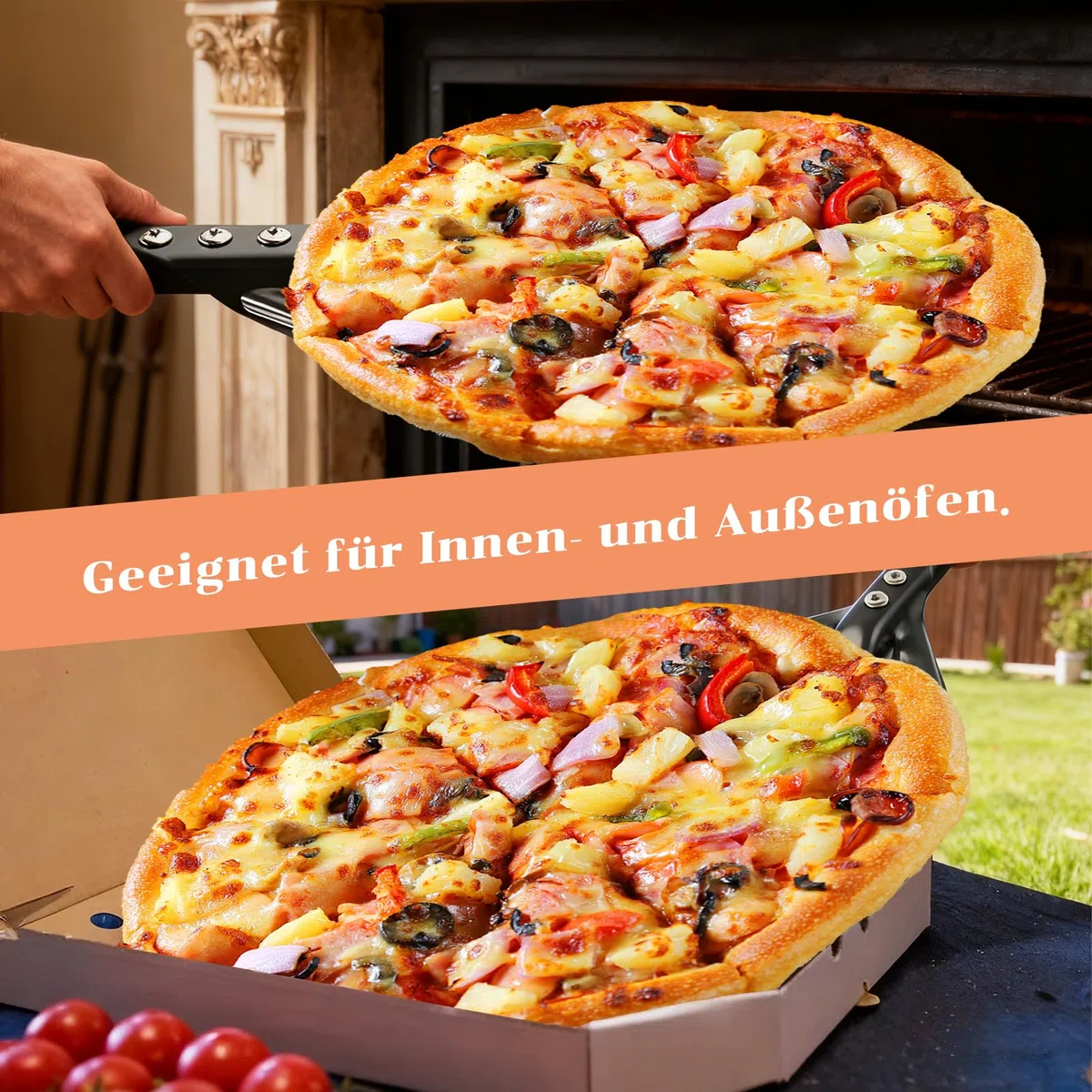 Pizzaschieber Perforiert set, Pizzaschaufel Aluminium mit Komfortabler Abnehmbaren Griffe, Wird mit Pizzawender 6' und Pizza Schieber 12', Geeignet für Wenden und Transportieren von Pizza