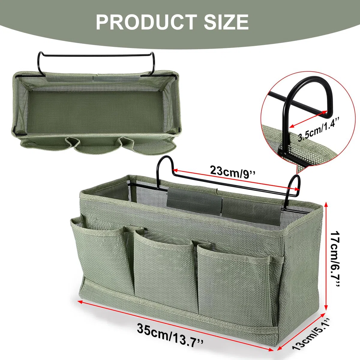 Net Nachttisch-Hängeaufbewahrung,Bett Organizer Zum Einhänge,betttaschen hängeaufbewahrung,Bett-Organizer,Betttasche zum Einhängen 3 Fächer,Hänge-Aufbewahrungstasche für Zuhause,Schule,Wohnheim (Grün)
