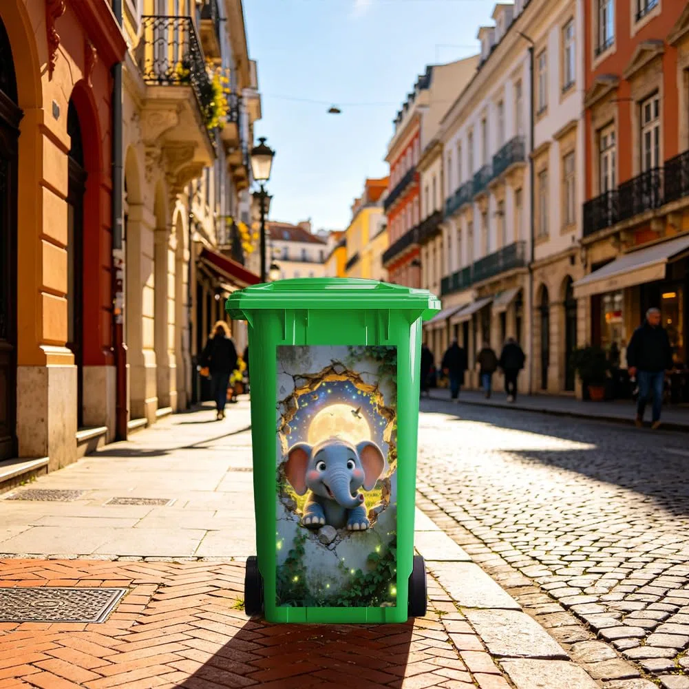 ANATTASOUL Mülleimer Aufkleber, 2 Blätter Mülltonnen Aufkleber 38×82cm Zerrissener Elefant Selbstklebend Aufkleber für Mülltonnen Mülleimer Aufkleber für Behälter, Kühlschrank