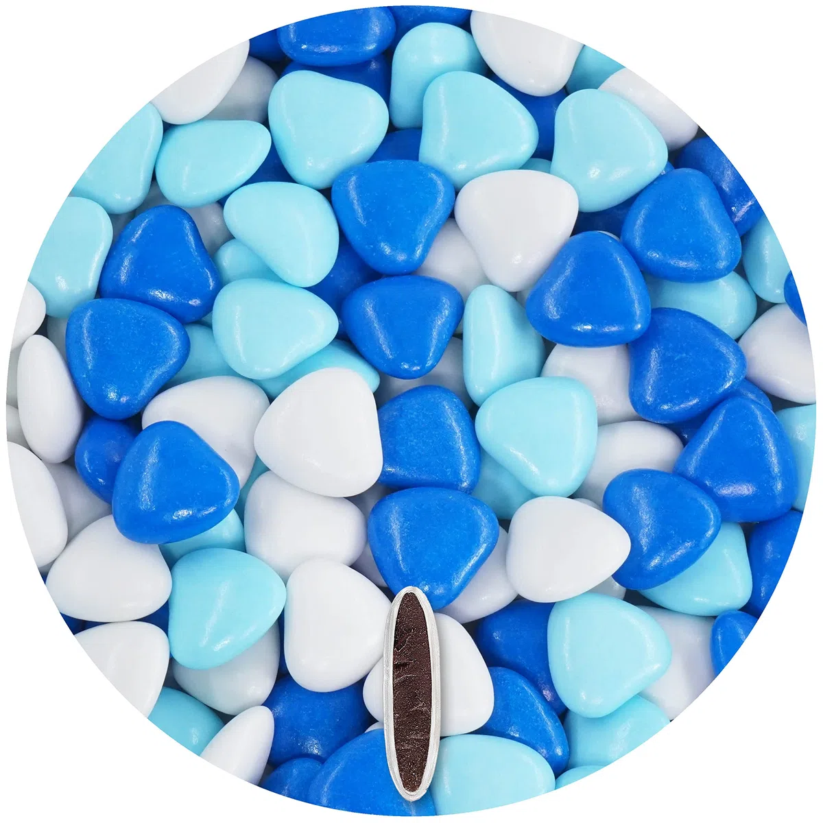 EinsSein Schokoherzen Hochzeit Herz Dragees weiss-hellblau-blau glanz 1kg Mix | ca. 1,8 cm | Gastgeschenke Taufe Junge, Kommunion, Kindergeburtstag | Schokodragees, Schoko in Herzform