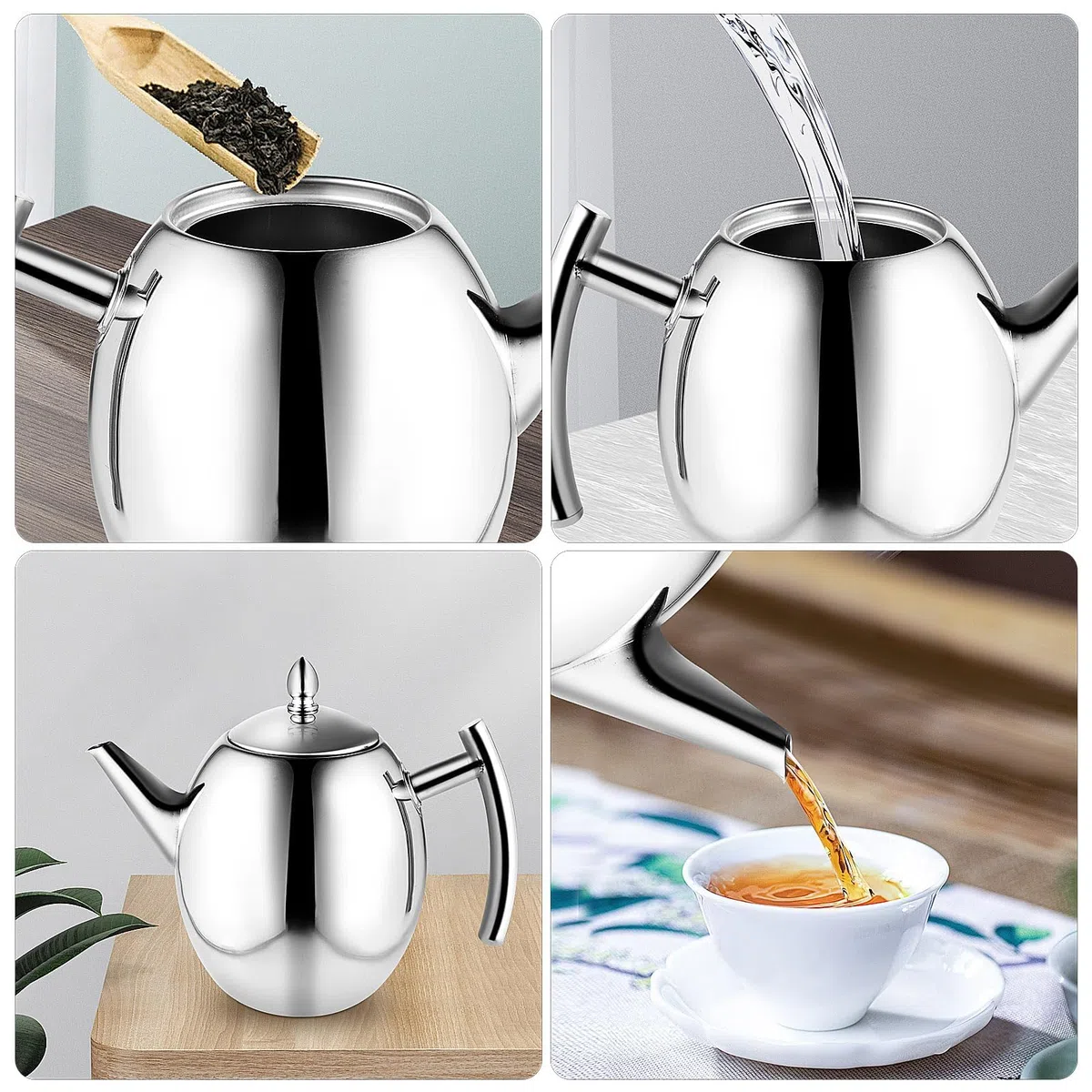 ColdShine 1,5 L Teekanne Edelstahl mit Siebeinsatz Teebereiter Thermo Doppelwandig Kaffeekanne mit Tee Sieb und Isoliertem Griff Campingkessel