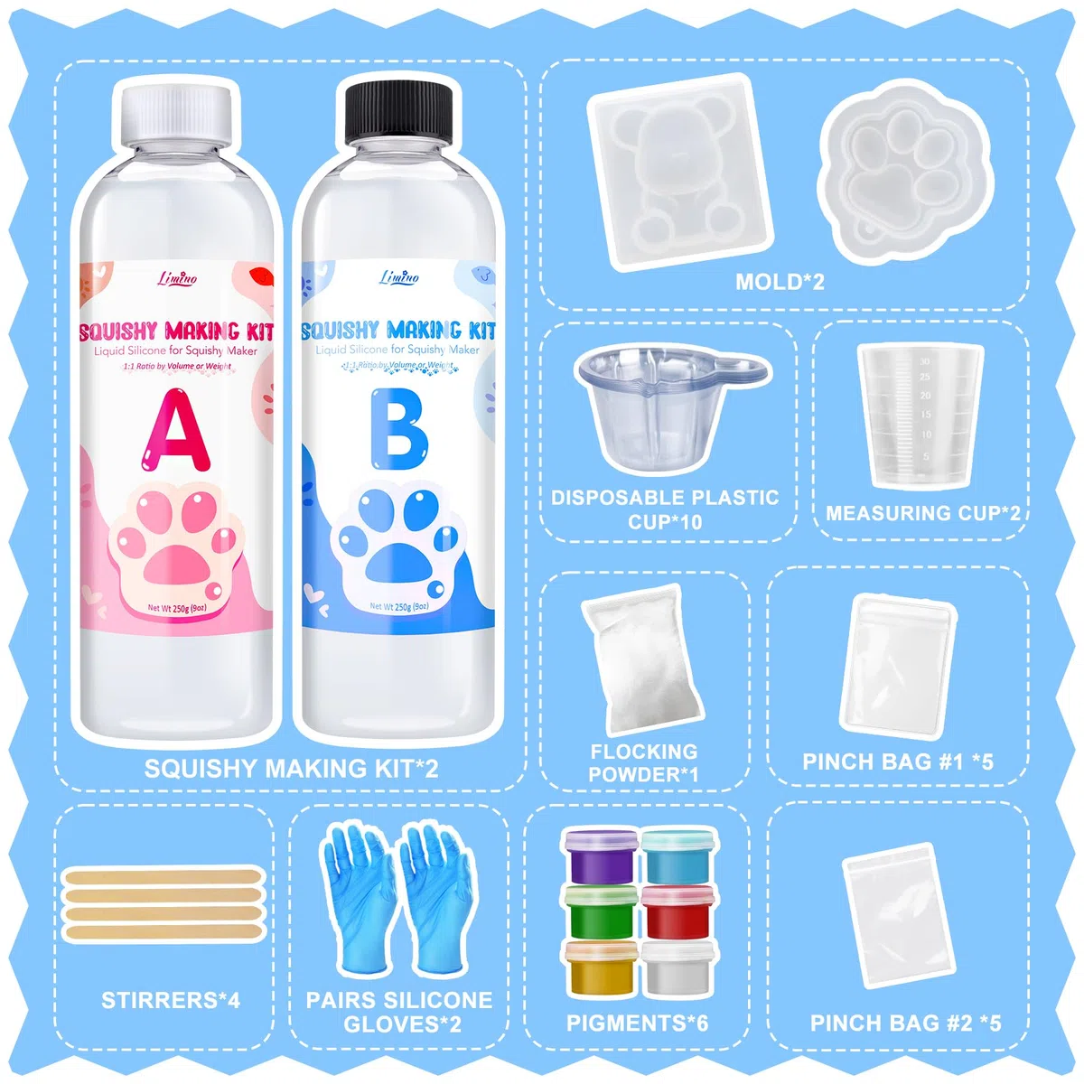 Flüssigsilikon für Taba Squishy Bastelset - 500g 1: 1 Verhältnis Gemischt Superweiches Silikongummi für den Squishy Maker, perfekte DIY Dekompressionsgeschenk Kit für Taba Squishy, ​ Beflockung Pfote