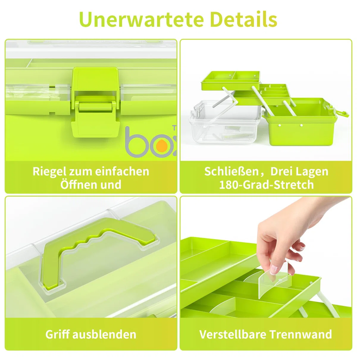 3 Regal Mehrzweck Aufbewahrungsbox, Bastelkoffer Aufbewahrung Kinder, Sortierbox, Organizer Box, Bastelbox, Nähkasten, Toolbox, Angelkoffer, Medizinkoffer - Grün（30.5CM x 18CM x 15CM）