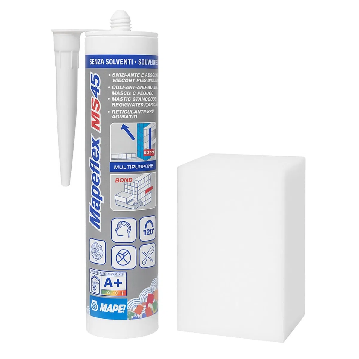 MAPEFLEX MS 45 300 ml Premium Montagekleber & Dichtstoff mit Reinigungsschwamm für Innen & Außen | Für Bad, Küche, Caravan, Boot & Bau | Hochflexibel, Wetterfest, UV-beständig, Grau