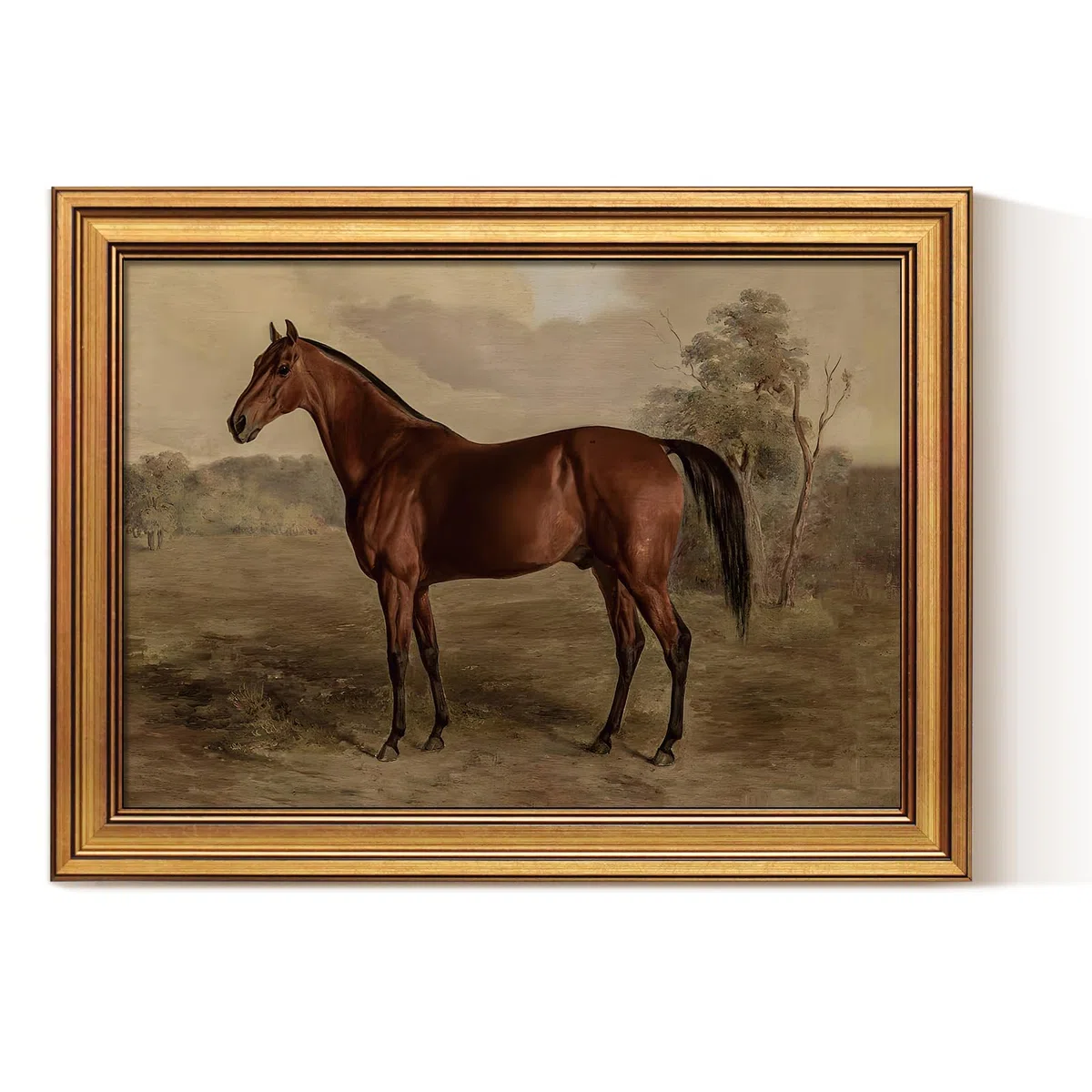 ARPEOTCY Pferd Leinwand Bilder, Leinwandbild mit Goldenem Rahmen, Klein Vintage Pferd Wandbild 40x30 cm, Rustikale Landhausstil Tiere Wanddeko für Wohnzimmer Schlafzimmer