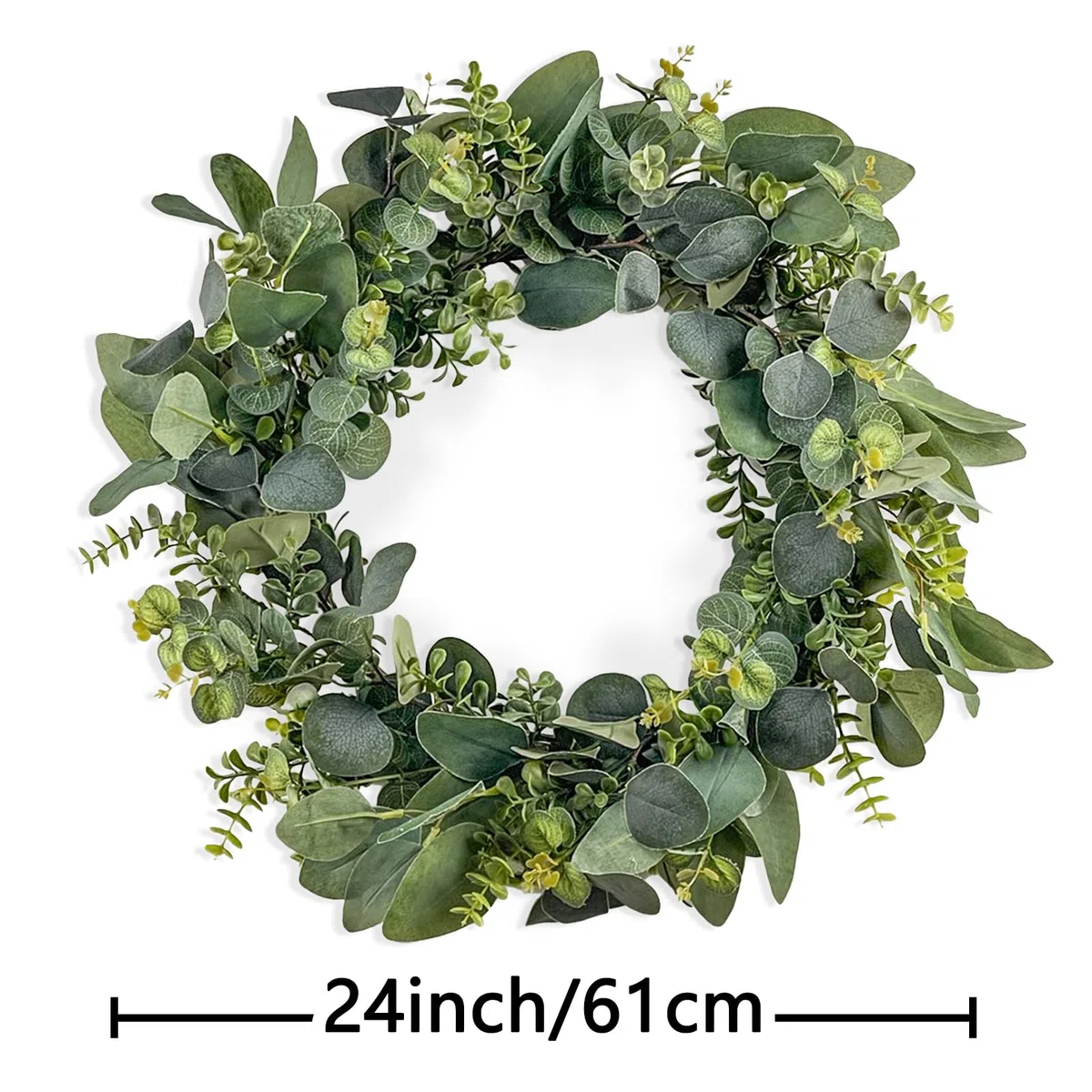 60cm Premium Eukalyptuskranz mit 4 Blattstilen - Luxus Wanddekoration für Haus & Veranstaltungen. Extra voluminös für festlichen Look. Innen/Außen ganzjährig