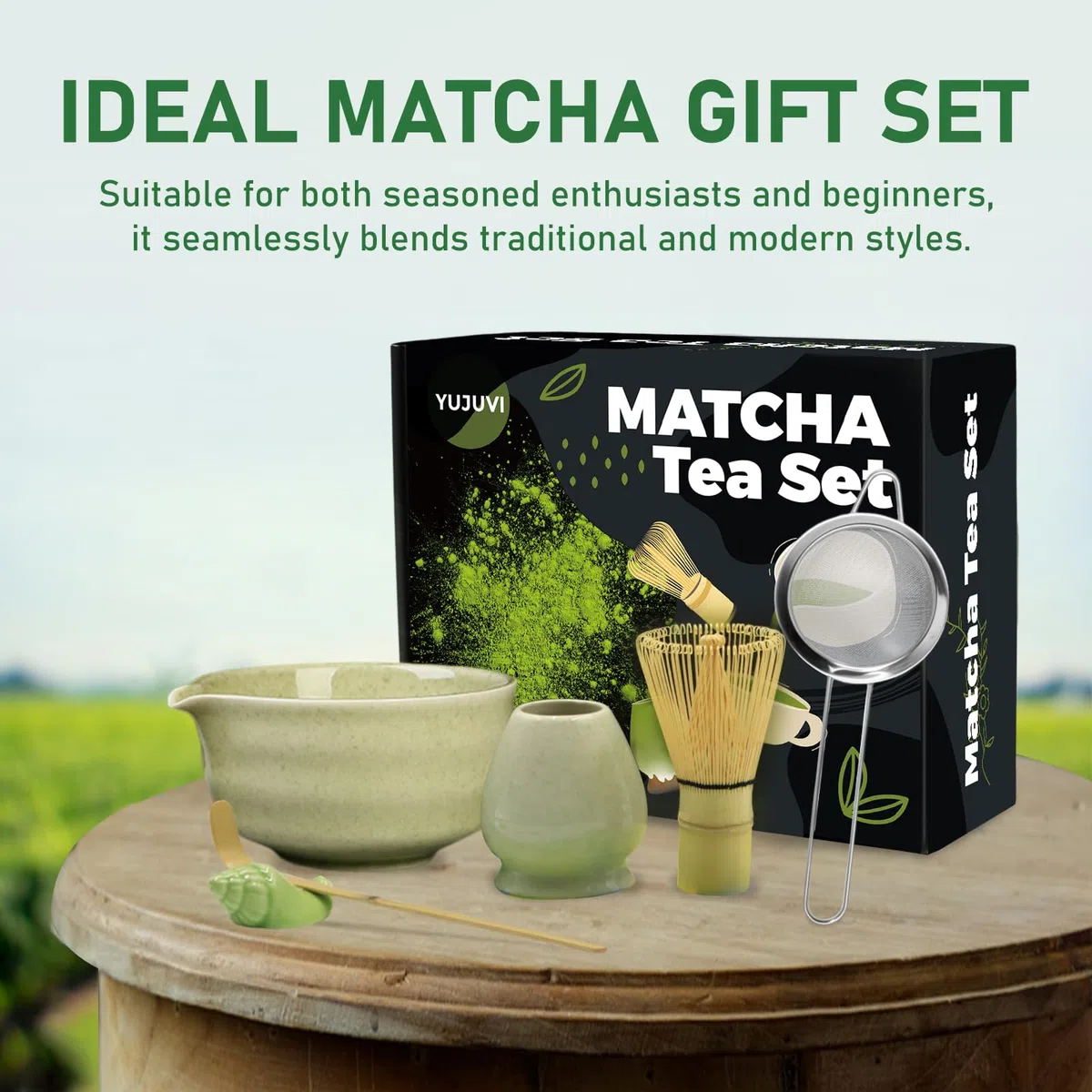 Matcha Tea Set Matcha Set 6-Teiliges Set Matcha Besen Matcha Schale mit Auslauf Japanisches Matcha Tea Set Matcha Besenhalter, Sieb, Schaufel, Tea Set (Matcha Farbe 6 STK Set)