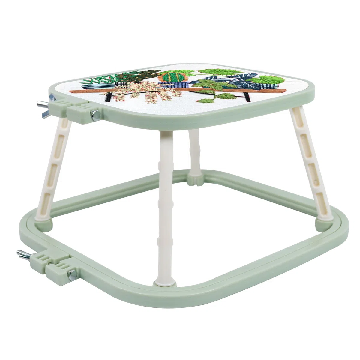 Quadratische Stickerei Hoop Stand, ABS Kunststoff Kreuzstich Stand, Stickerei Hoop Halter für DIY Handwerk, Punch Needle Hoop, Nähen Needlepoint Frame Stand (grün)
