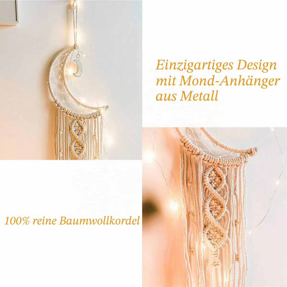 Tarklanda 2 Stück Makramee Traumfänger Makramee Wandbehang Mond Stern Traumfänger Mädchen Dreamcatcher Handgemachte Boho Traumfänger Schlafzimmer Dekoration für Home Decor Kinder Geschenke