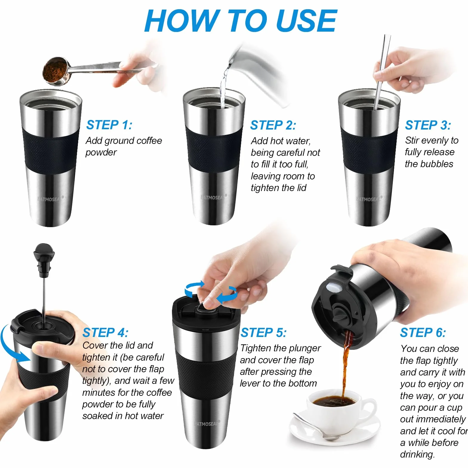 French Press Thermobecher 450 ml – Isolierter Reisebecher mit Edelstahlfilter, auslaufsicher, doppelwandig – Kaffeebereiter To Go für Büro, Pendeln, Reisen & Camping