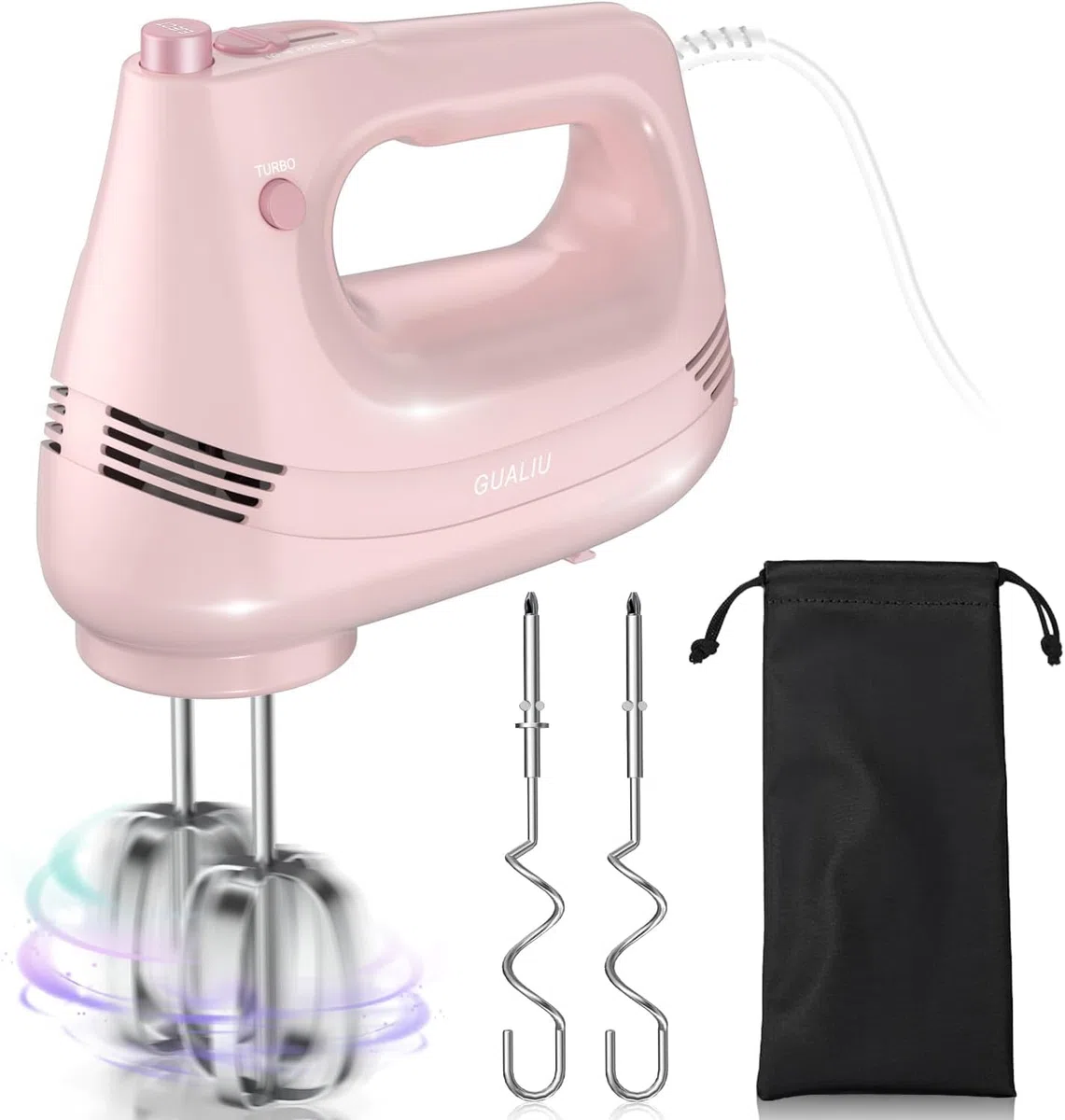 Elektrischer Handmixer mit Edelstahl Schneebesen, Knethaken, Elektrische Handrührer,Turbo Boost /5 Geschwindigkeit, Handrührgerät für Backen Kuchen, Eier Sahne Lebensmittel-Mixer (PINK)