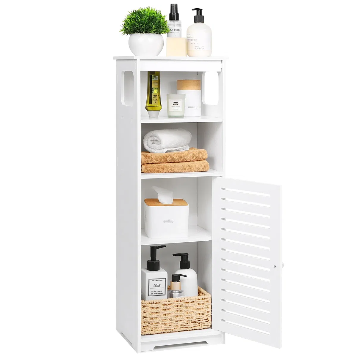 UTOKON Wasserdichter Badezimmerschrank, weißer Boden, stehender Aufbewahrungsschrank, Heimaufbewahrung, Möbelregal, geeignet für WC, Schlafzimmer, Küche, Wohnzimmer (SD)
