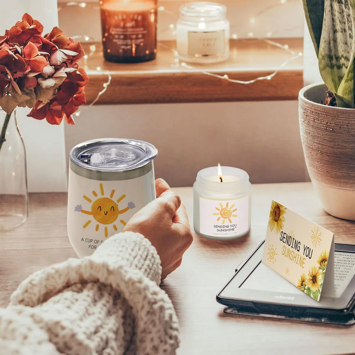 Geschenke für Frauen,Geburtstagsgeschenk Weihnachtsgeschenkbox für Frauen,EdelstahlBecher Geschenk mit Duftkerze und Handgefertigte Seife,Geschenk zum Erntedankfest für Mutter,Ehefrau,Schwester