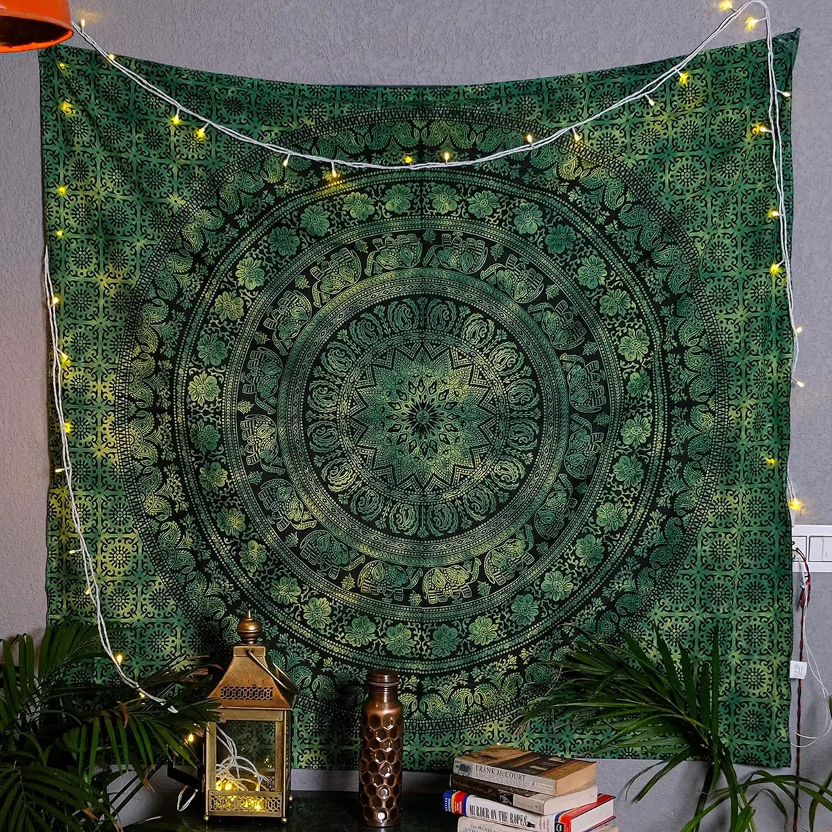 Craft Trade Mandala Grün Wandteppich Indische Wandtuch Tapestry Wandbehang Boho Wandteppiche für Heimdeko Wohnzimmer und Schlafzimmer - 137 x 213 cm