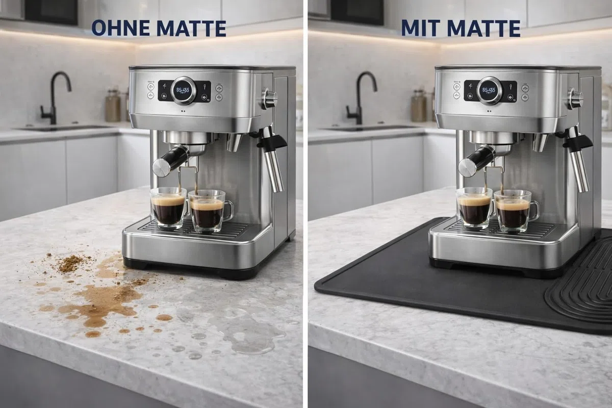 Kaffeematte aus Silikon für Kaffeemaschine, 60x40 cm, rutschfeste Unterlage mit Rand, Wasserdicht & BPA-frei, Abtropfmatte für Küchenarbeitsplatte, Schutzmatte, Schwarz