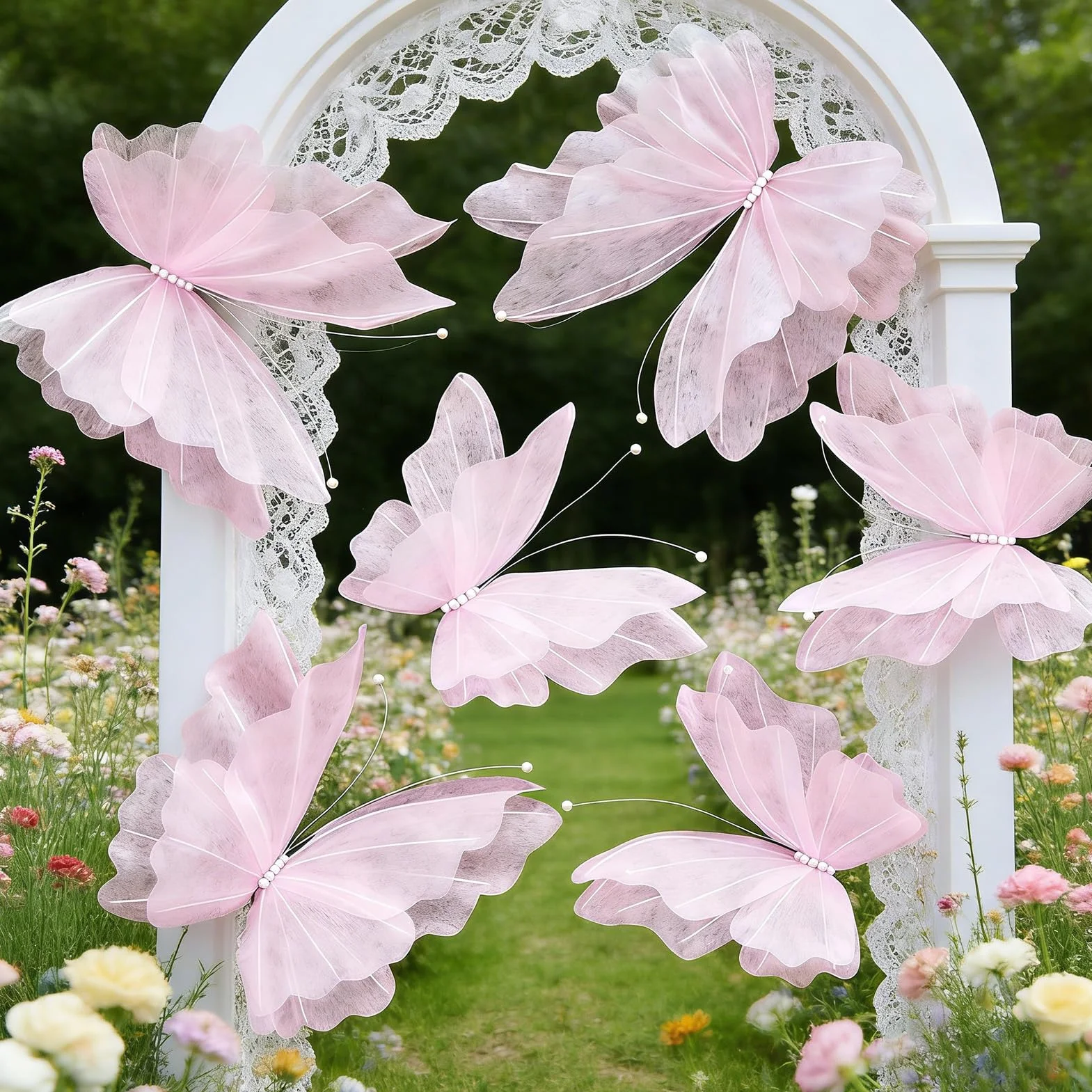SUNBEAUTY 6 Stück 3D Große Schmetterling Deko Rosa Papier Schmetterlinge Deko für Gartenparty Deko Kindergeburtstag Deko Tischdekoration Innen Frühling Deko Tischdekoration Hochzeit Kinderzimmer Deko