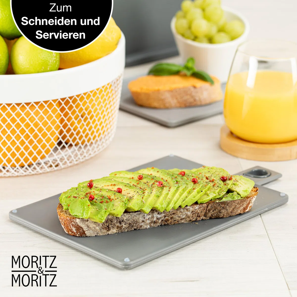 Moritz & Moritz Schneidebrett-Set – 20,5 x 14,5 cm – 4 Stück – rutschfeste Oberflächen, die es Ihnen ermöglichen, Ihre Lebensmittel sicher zu schneiden – Küchenbrett mit Griffen