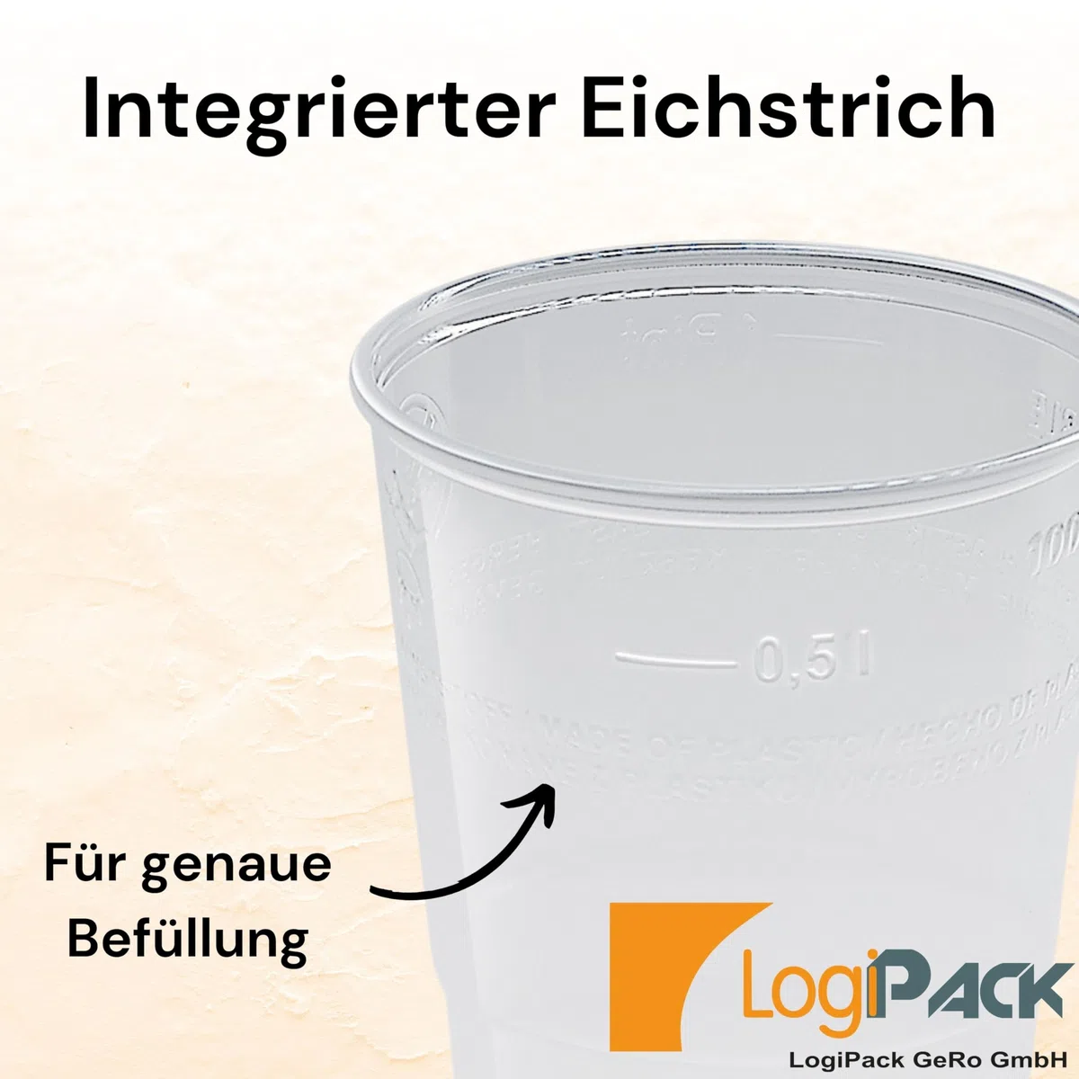 100 Stück Plastikbecher – Trinkbecher mit Eichstrich 0,5l | Einwegbecher aus Hartplastik (PP), transparent | Bierbecher & Partybecher – Kunststoffbecher