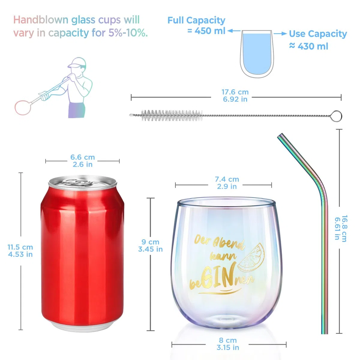 glastal 450ml Gin Tonic Gläser 2er Set Bunt Weingläser mit Gin Sprüchen | Bunt Gin Gläser, Borosilikatglas Einschichtiges, Geschenk für Ginliebhaber Frauen Freund zu Geburtstag Weihnachten