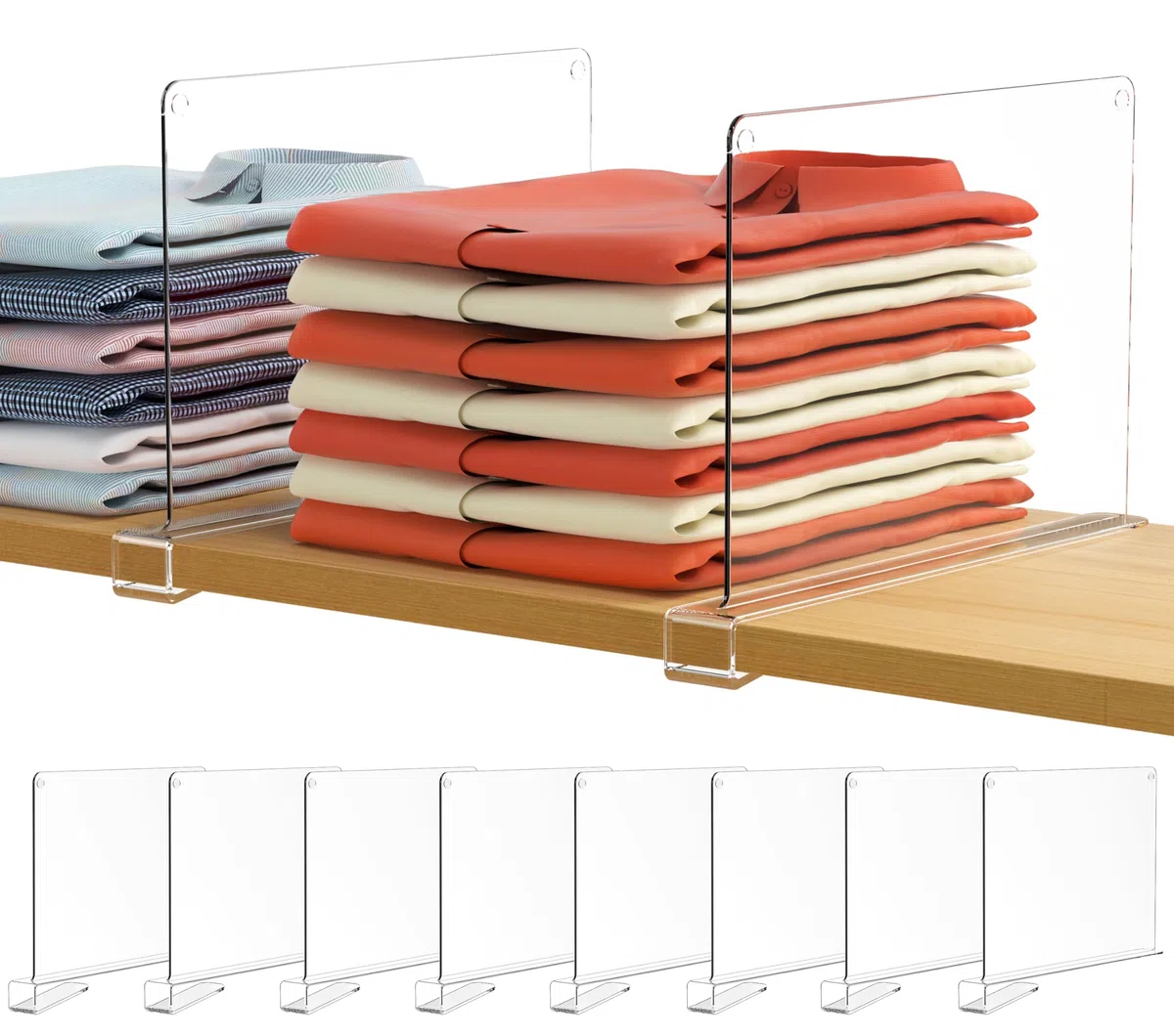 8 Stück Transparente Regaltrenner Kleiderschrank,30x20cm Shelf Divider Acryl, Multifunktionaler Schrank Regal Trenner, für Schlafzimmer, Aufbewahrung